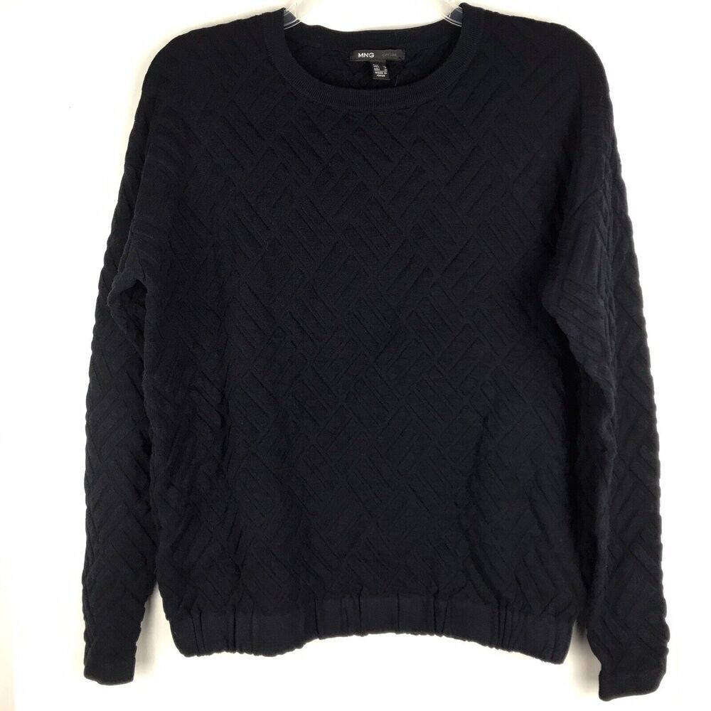 NWT Mango Textured Sweatshirt Navy Crew Neck Pullover Geometric Womens Sz Small